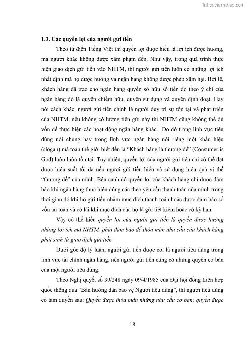 Luận văn thạc sĩ luật học Bảo vệ quyền lợi người gửi tiền tại ngân hàng thương mại theo pháp luật Việt Nam - 2 Trang 23