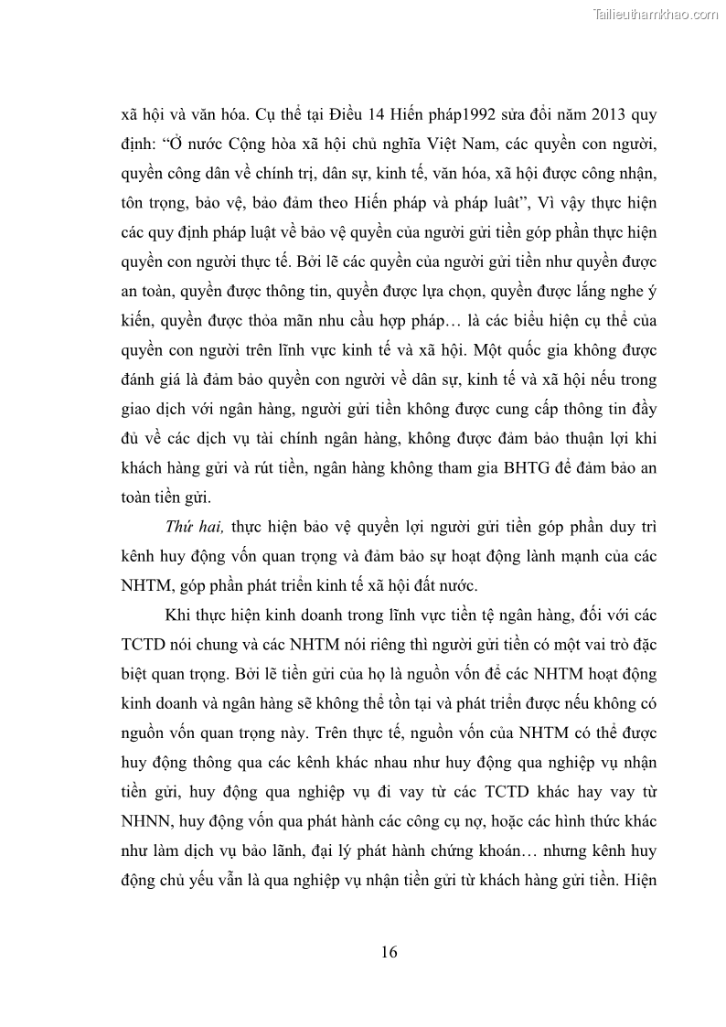 Luận văn thạc sĩ luật học Bảo vệ quyền lợi người gửi tiền tại ngân hàng thương mại theo pháp luật Việt Nam - 2 Trang 21
