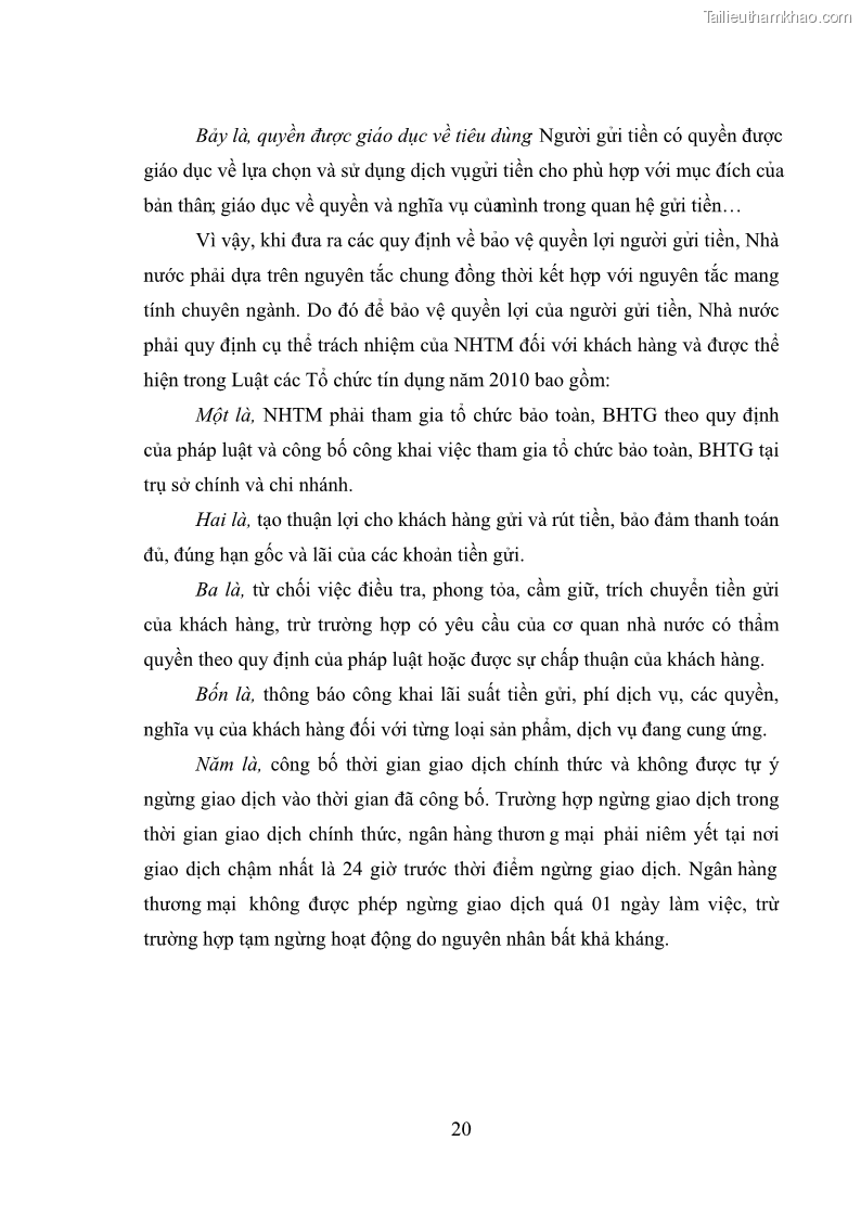 Luận văn thạc sĩ luật học Bảo vệ quyền lợi người gửi tiền tại ngân hàng thương mại theo pháp luật Việt Nam - 3 Trang 25