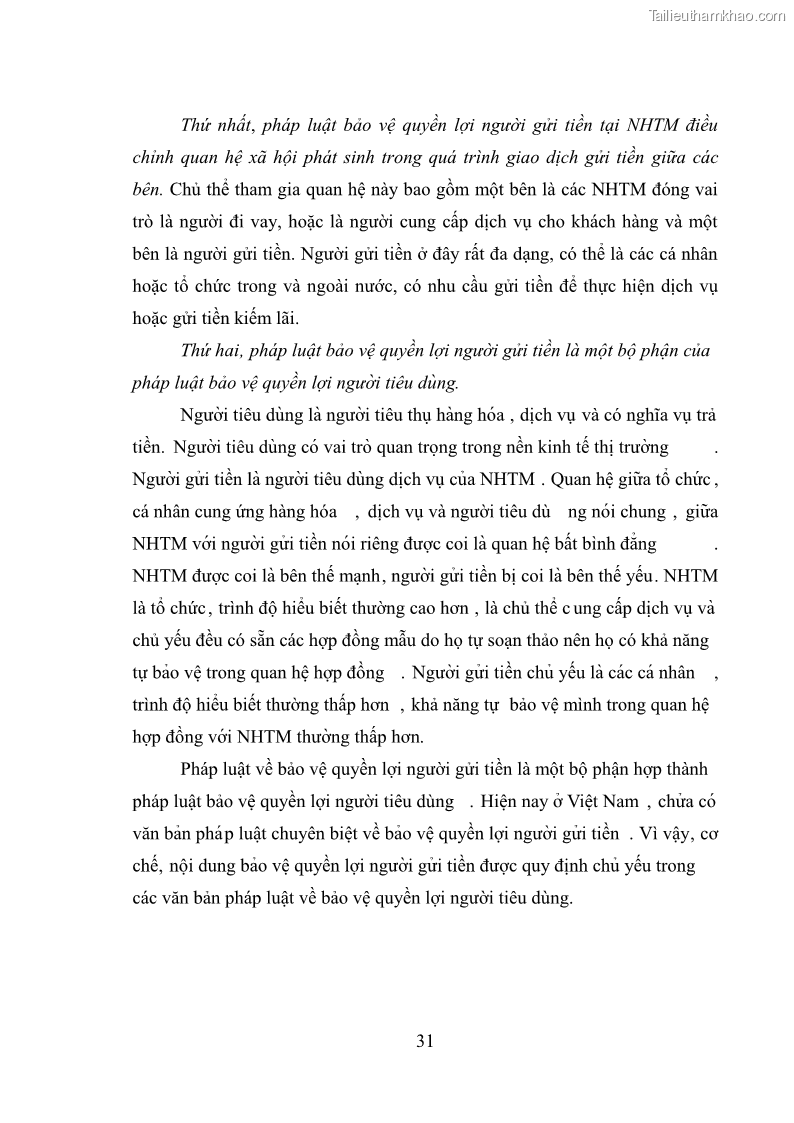 Luận văn thạc sĩ luật học Bảo vệ quyền lợi người gửi tiền tại ngân hàng thương mại theo pháp luật Việt Nam - 3 Trang 36