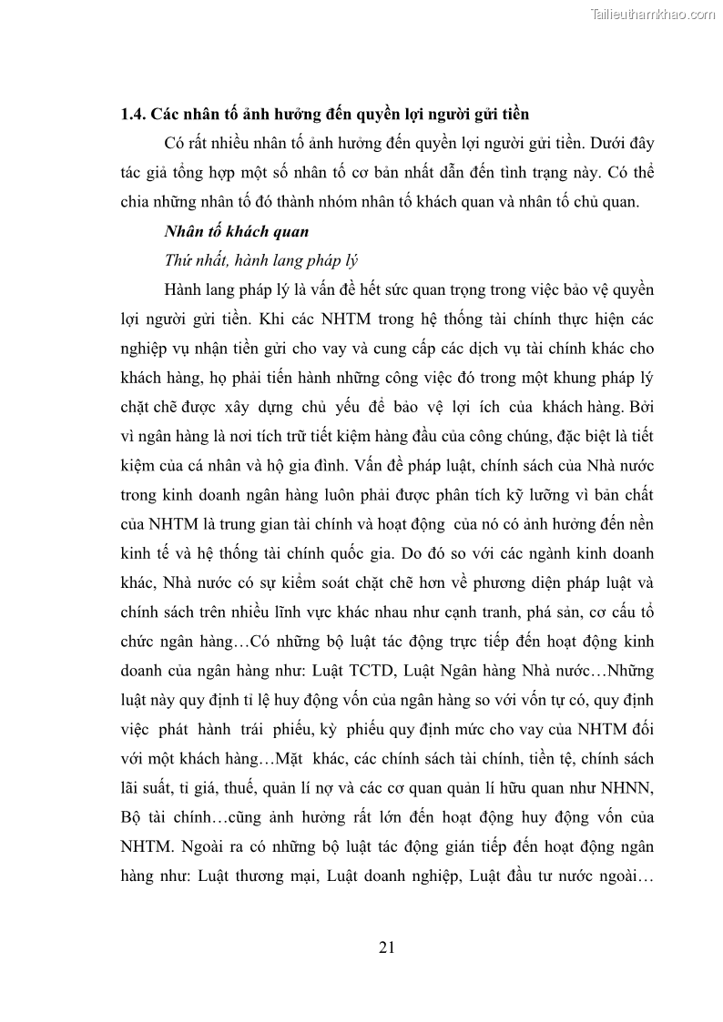 Luận văn thạc sĩ luật học Bảo vệ quyền lợi người gửi tiền tại ngân hàng thương mại theo pháp luật Việt Nam - 3 Trang 26