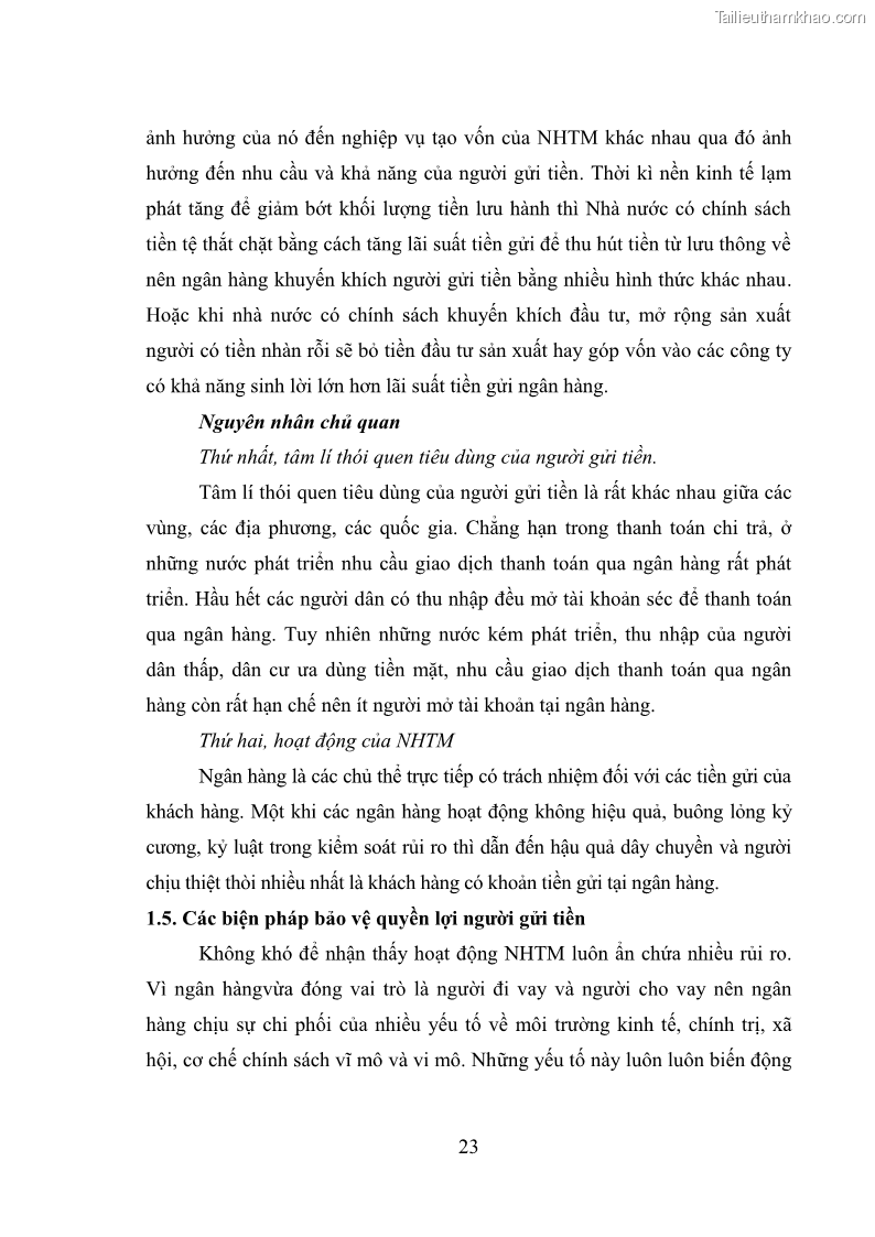 Luận văn thạc sĩ luật học Bảo vệ quyền lợi người gửi tiền tại ngân hàng thương mại theo pháp luật Việt Nam - 3 Trang 28