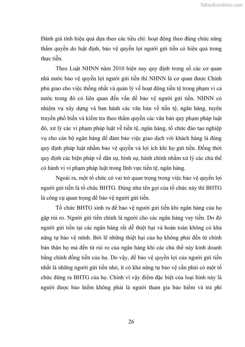 Luận văn thạc sĩ luật học Bảo vệ quyền lợi người gửi tiền tại ngân hàng thương mại theo pháp luật Việt Nam - 3 Trang 31