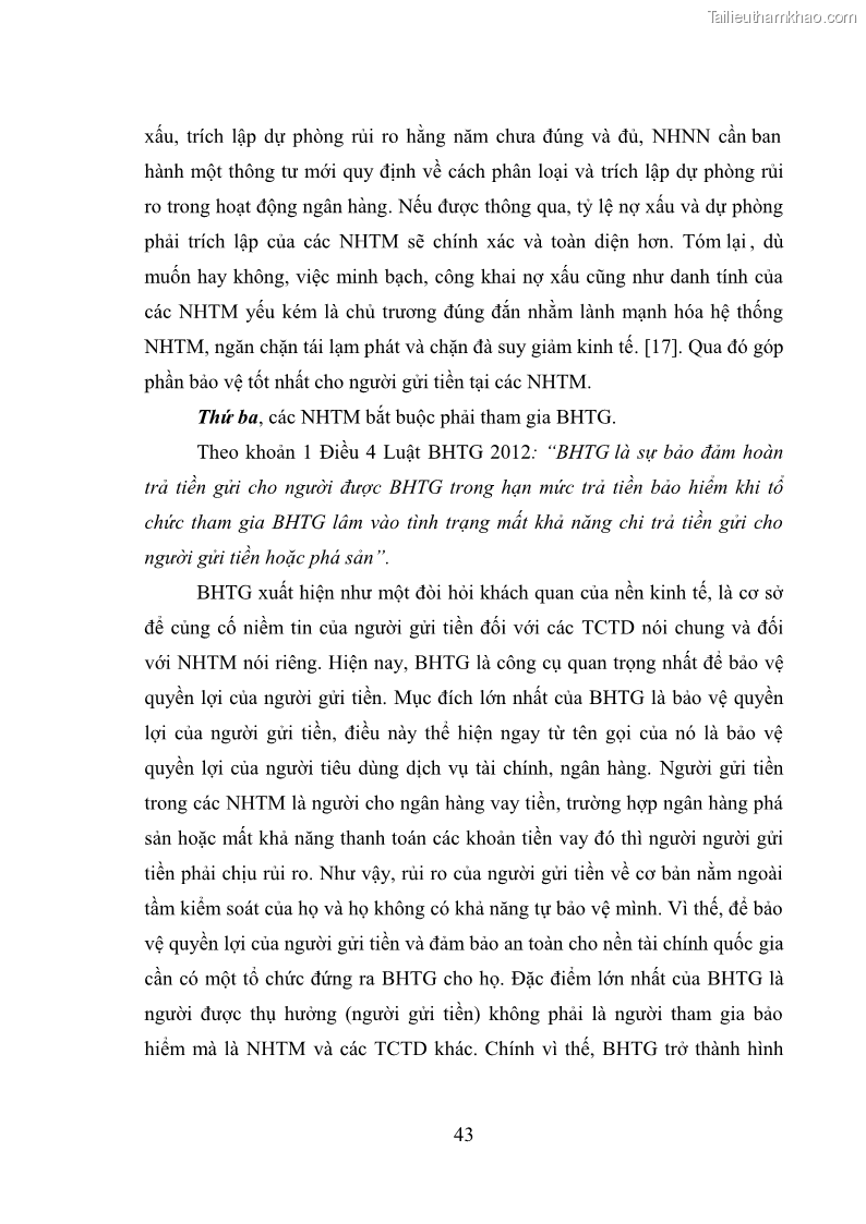 Luận văn thạc sĩ luật học Bảo vệ quyền lợi người gửi tiền tại ngân hàng thương mại theo pháp luật Việt Nam - 4 Trang 48