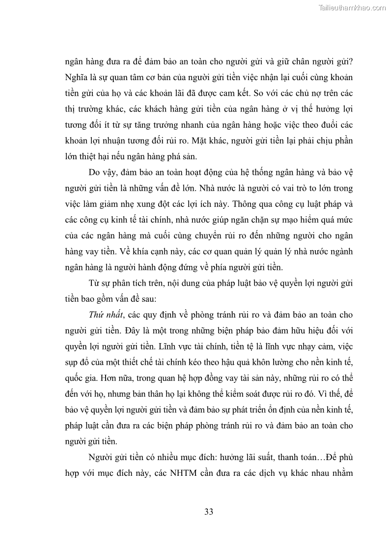 Luận văn thạc sĩ luật học Bảo vệ quyền lợi người gửi tiền tại ngân hàng thương mại theo pháp luật Việt Nam - 4 Trang 38