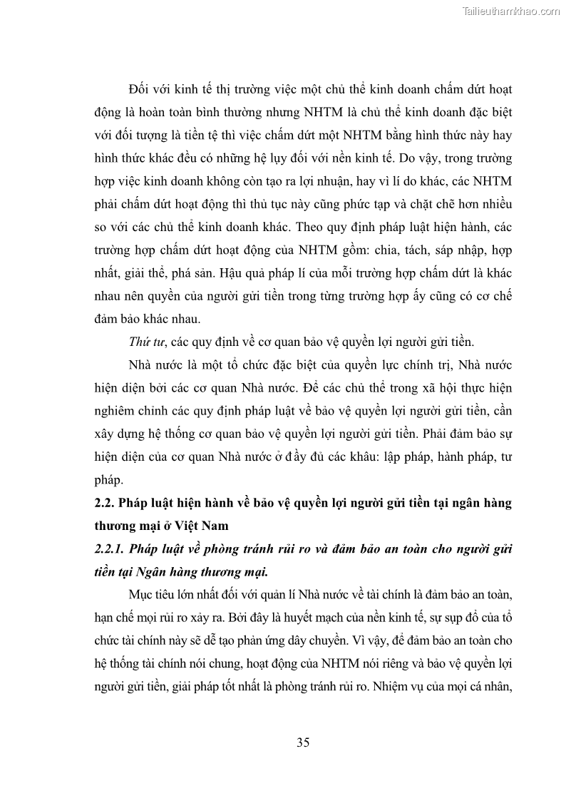Luận văn thạc sĩ luật học Bảo vệ quyền lợi người gửi tiền tại ngân hàng thương mại theo pháp luật Việt Nam - 4 Trang 40