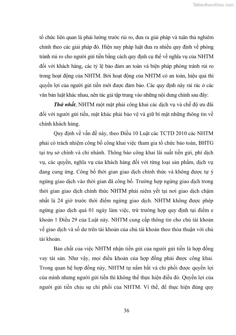 Luận văn thạc sĩ luật học Bảo vệ quyền lợi người gửi tiền tại ngân hàng thương mại theo pháp luật Việt Nam - 4 Trang 41