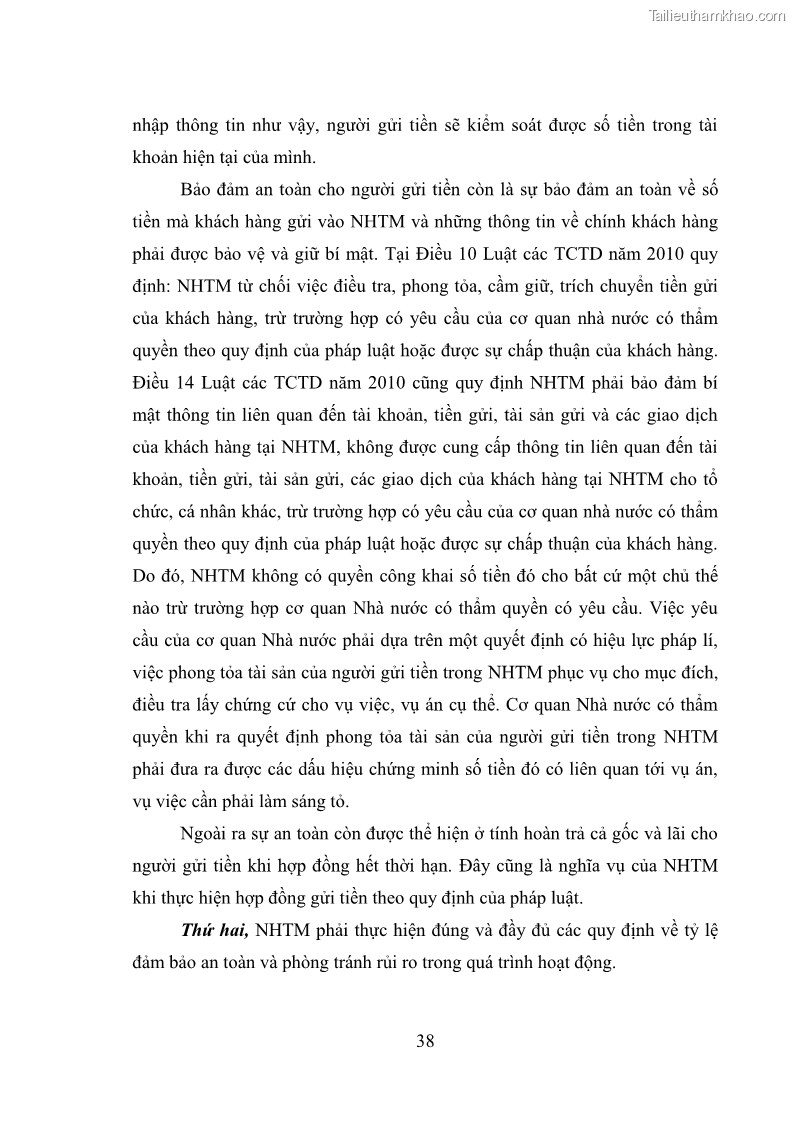 Luận văn thạc sĩ luật học Bảo vệ quyền lợi người gửi tiền tại ngân hàng thương mại theo pháp luật Việt Nam - 4 Trang 43