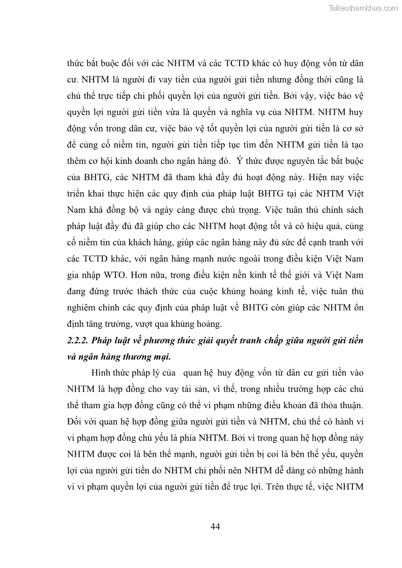 Luận văn thạc sĩ luật học Bảo vệ quyền lợi người gửi tiền tại ngân hàng thương mại theo pháp luật Việt Nam - 5 Trang 49