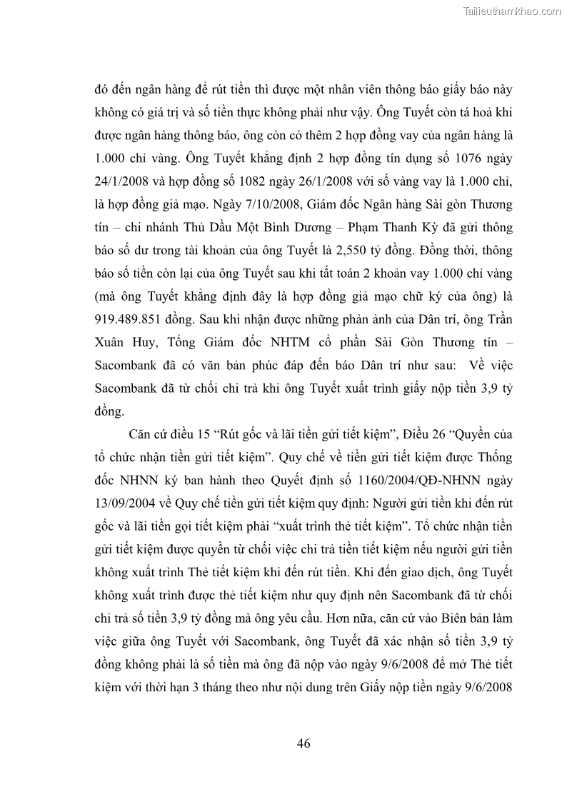 Luận văn thạc sĩ luật học Bảo vệ quyền lợi người gửi tiền tại ngân hàng thương mại theo pháp luật Việt Nam - 5 Trang 51