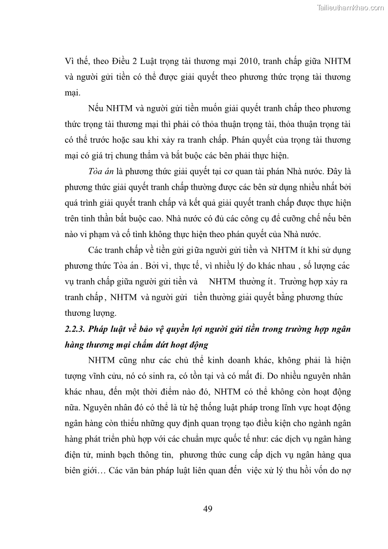 Luận văn thạc sĩ luật học Bảo vệ quyền lợi người gửi tiền tại ngân hàng thương mại theo pháp luật Việt Nam - 5 Trang 54