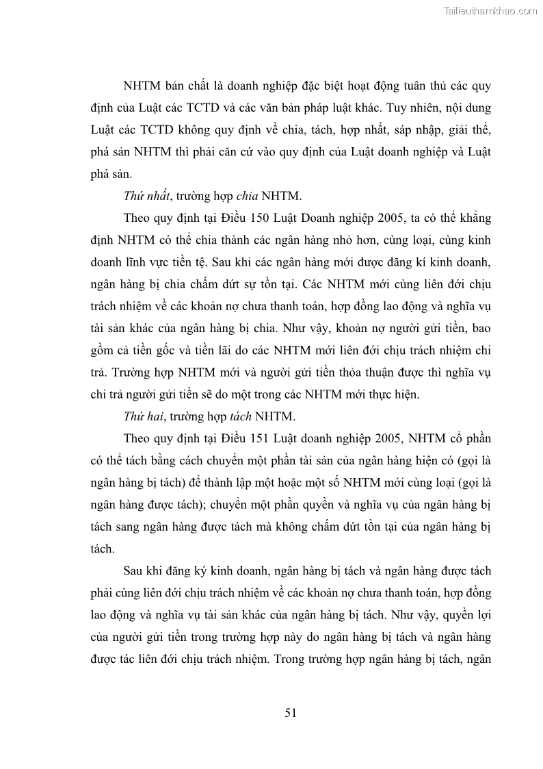 Luận văn thạc sĩ luật học Bảo vệ quyền lợi người gửi tiền tại ngân hàng thương mại theo pháp luật Việt Nam - 5 Trang 56