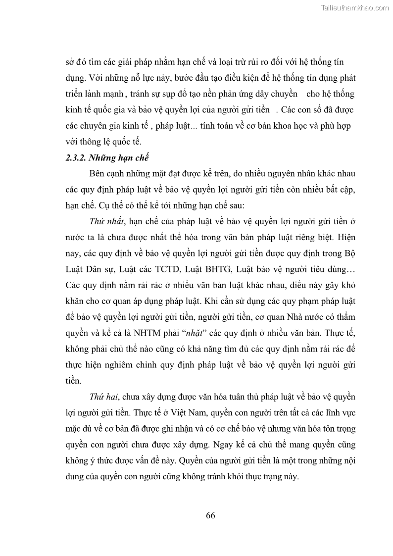 Luận văn thạc sĩ luật học Bảo vệ quyền lợi người gửi tiền tại ngân hàng thương mại theo pháp luật Việt Nam - 6 Trang 71