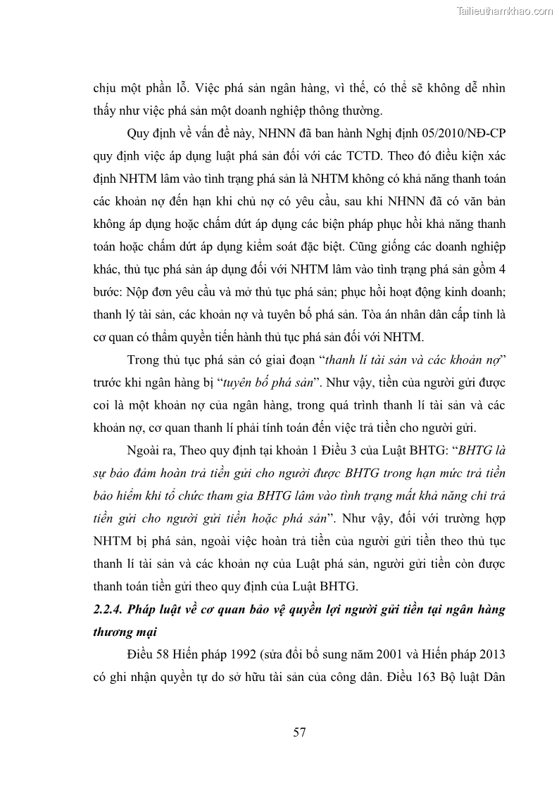 Luận văn thạc sĩ luật học Bảo vệ quyền lợi người gửi tiền tại ngân hàng thương mại theo pháp luật Việt Nam - 6 Trang 62
