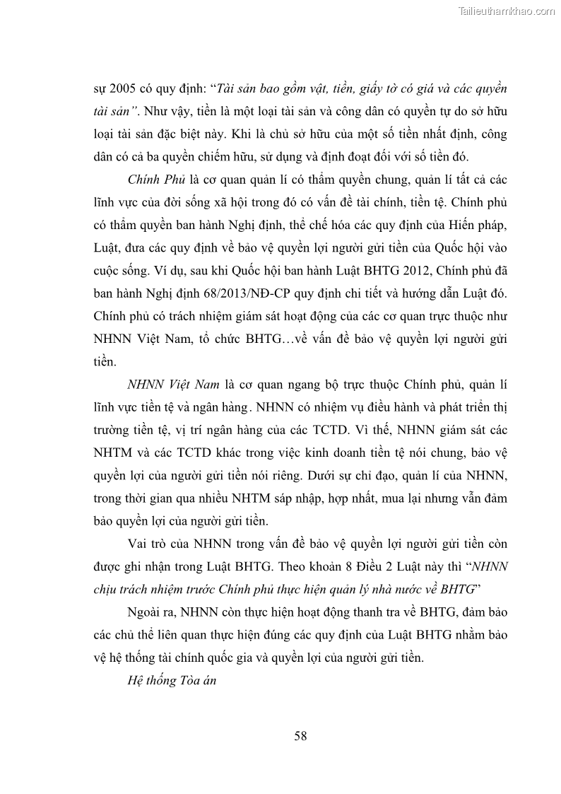 Luận văn thạc sĩ luật học Bảo vệ quyền lợi người gửi tiền tại ngân hàng thương mại theo pháp luật Việt Nam - 6 Trang 63