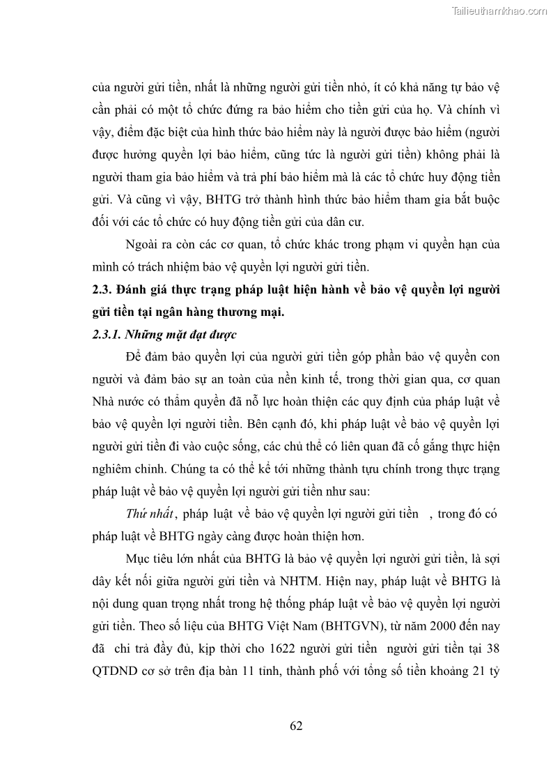 Luận văn thạc sĩ luật học Bảo vệ quyền lợi người gửi tiền tại ngân hàng thương mại theo pháp luật Việt Nam - 6 Trang 67