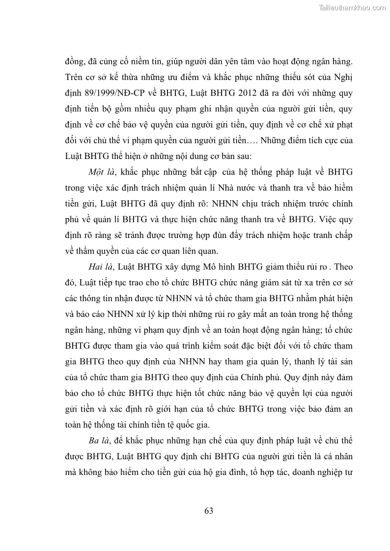 Luận văn thạc sĩ luật học Bảo vệ quyền lợi người gửi tiền tại ngân hàng thương mại theo pháp luật Việt Nam - 6 Trang 68