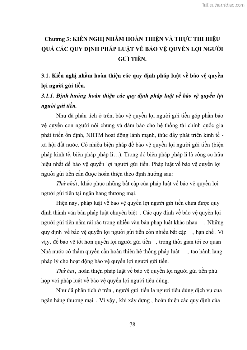 Luận văn thạc sĩ luật học Bảo vệ quyền lợi người gửi tiền tại ngân hàng thương mại theo pháp luật Việt Nam - 7 Trang 83