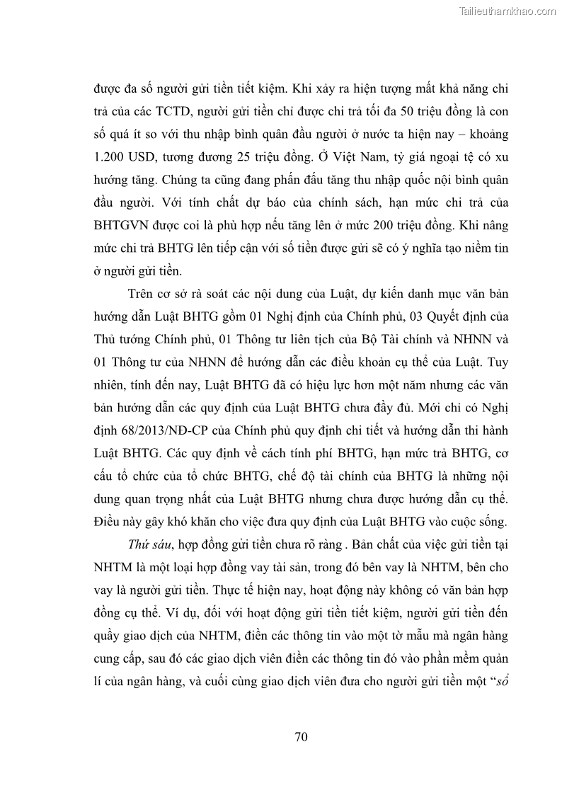 Luận văn thạc sĩ luật học Bảo vệ quyền lợi người gửi tiền tại ngân hàng thương mại theo pháp luật Việt Nam - 7 Trang 75