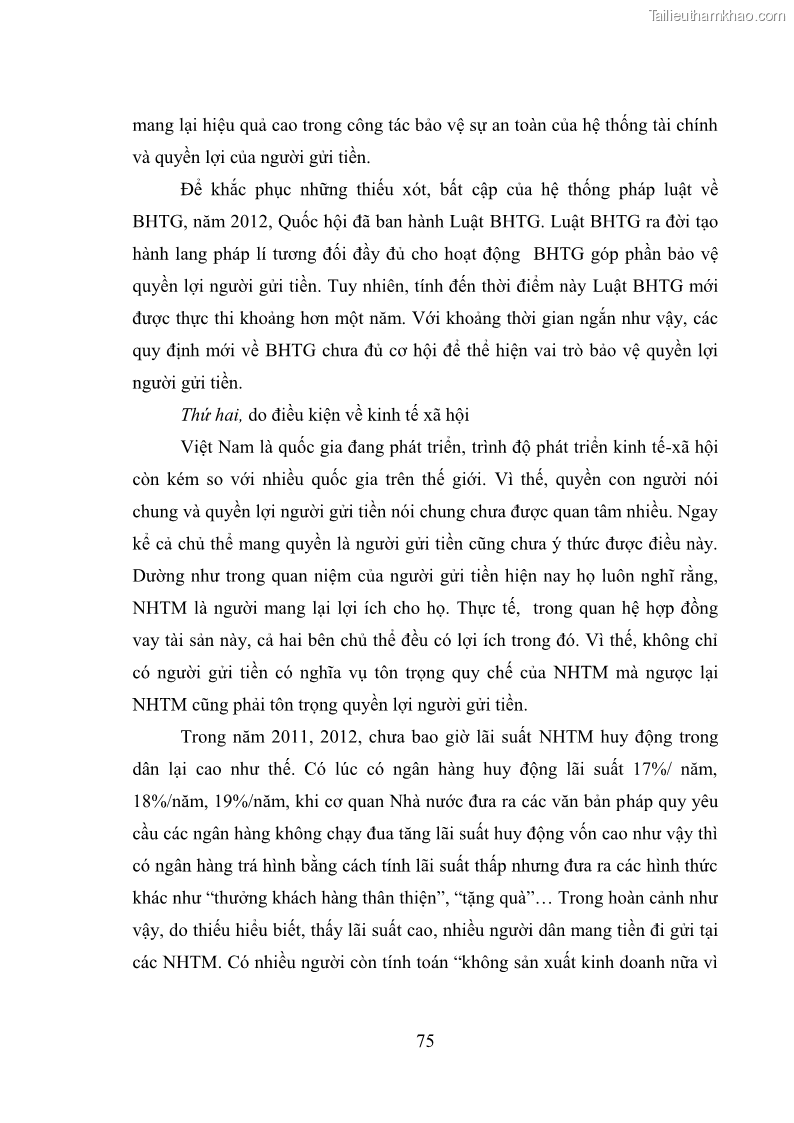 Luận văn thạc sĩ luật học Bảo vệ quyền lợi người gửi tiền tại ngân hàng thương mại theo pháp luật Việt Nam - 7 Trang 80
