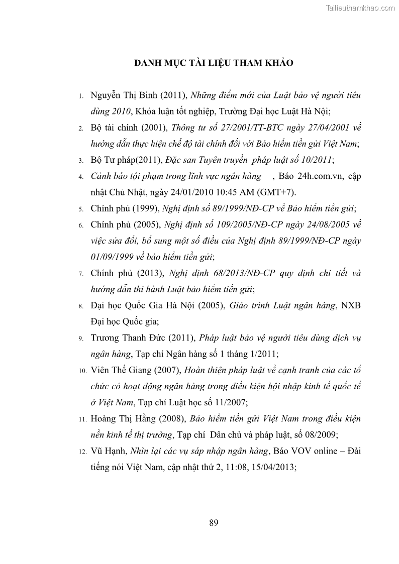 Luận văn thạc sĩ luật học Bảo vệ quyền lợi người gửi tiền tại ngân hàng thương mại theo pháp luật Việt Nam - 8 Trang 94