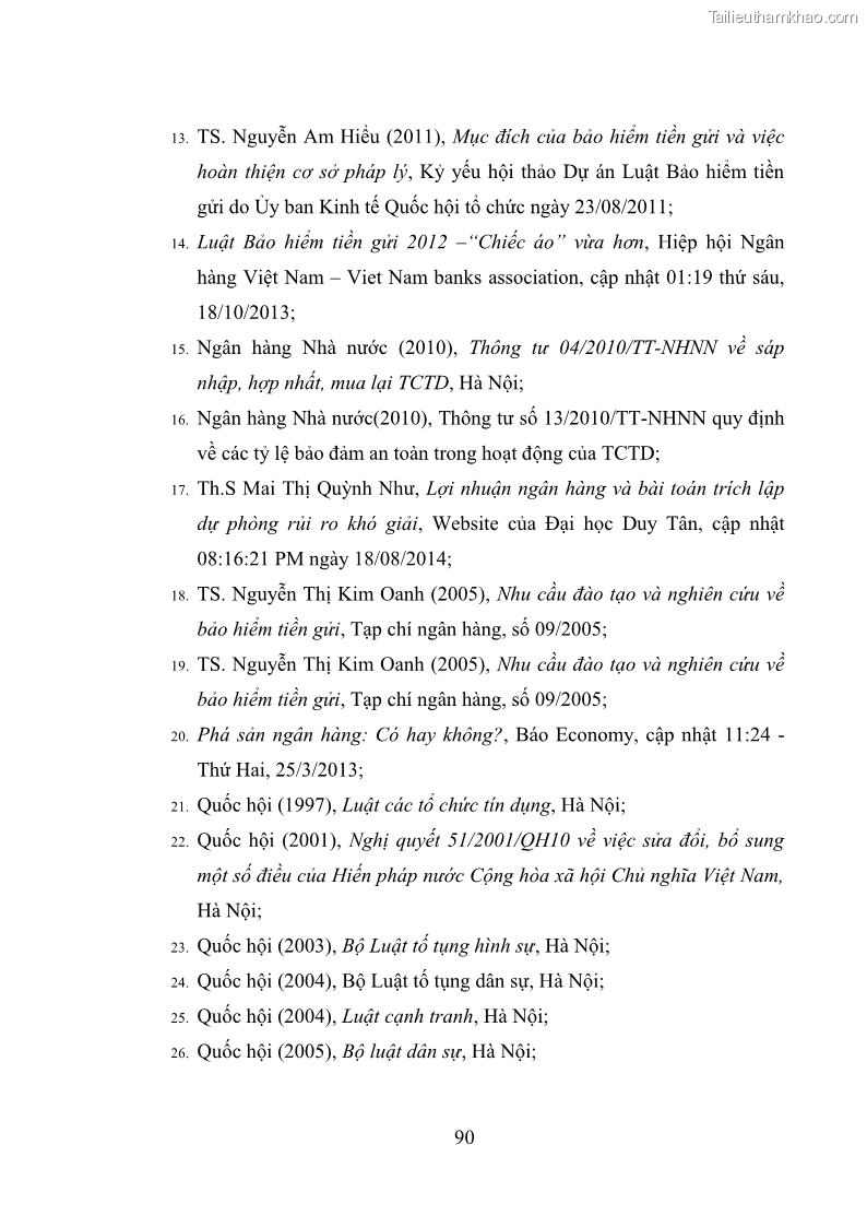 Luận văn thạc sĩ luật học Bảo vệ quyền lợi người gửi tiền tại ngân hàng thương mại theo pháp luật Việt Nam - 8 Trang 95