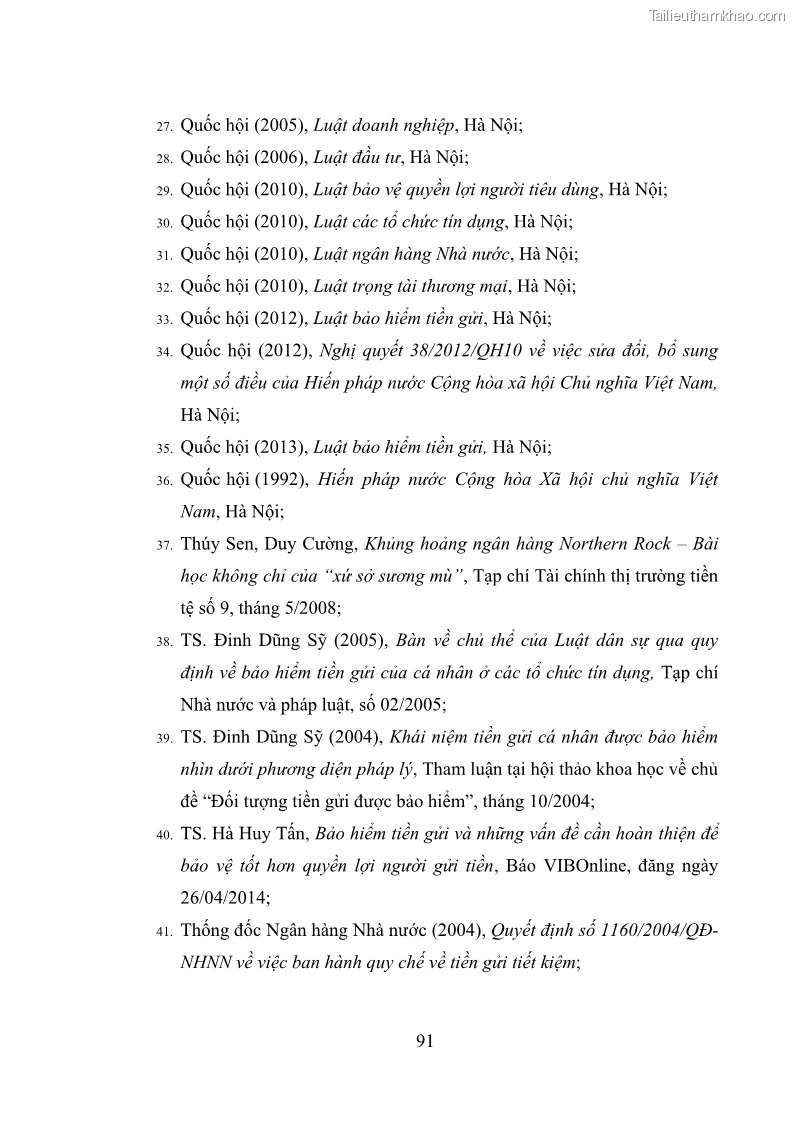 Luận văn thạc sĩ luật học Bảo vệ quyền lợi người gửi tiền tại ngân hàng thương mại theo pháp luật Việt Nam - 8 Trang 96