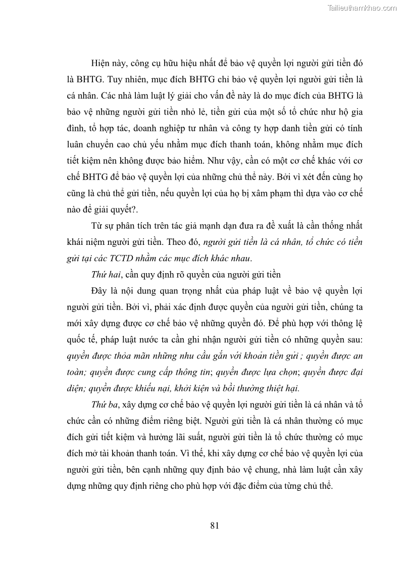 Luận văn thạc sĩ luật học Bảo vệ quyền lợi người gửi tiền tại ngân hàng thương mại theo pháp luật Việt Nam - 8 Trang 86