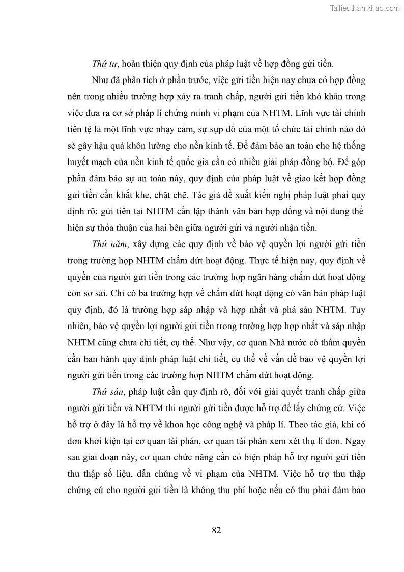 Luận văn thạc sĩ luật học Bảo vệ quyền lợi người gửi tiền tại ngân hàng thương mại theo pháp luật Việt Nam - 8 Trang 87