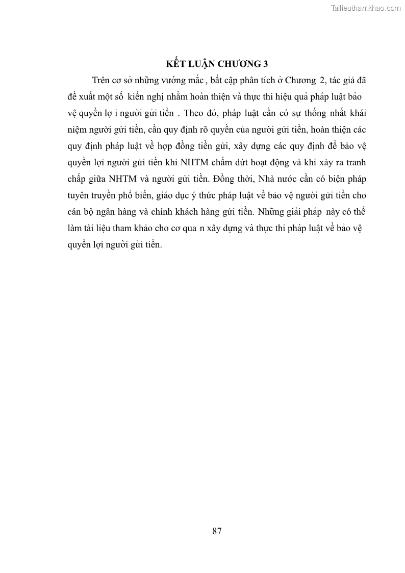 Luận văn thạc sĩ luật học Bảo vệ quyền lợi người gửi tiền tại ngân hàng thương mại theo pháp luật Việt Nam - 8 Trang 92