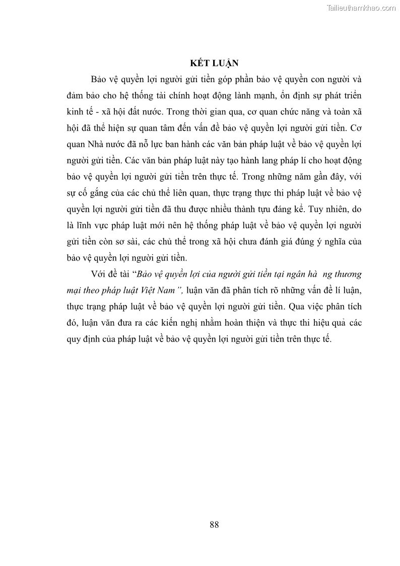 Luận văn thạc sĩ luật học Bảo vệ quyền lợi người gửi tiền tại ngân hàng thương mại theo pháp luật Việt Nam - 8 Trang 93
