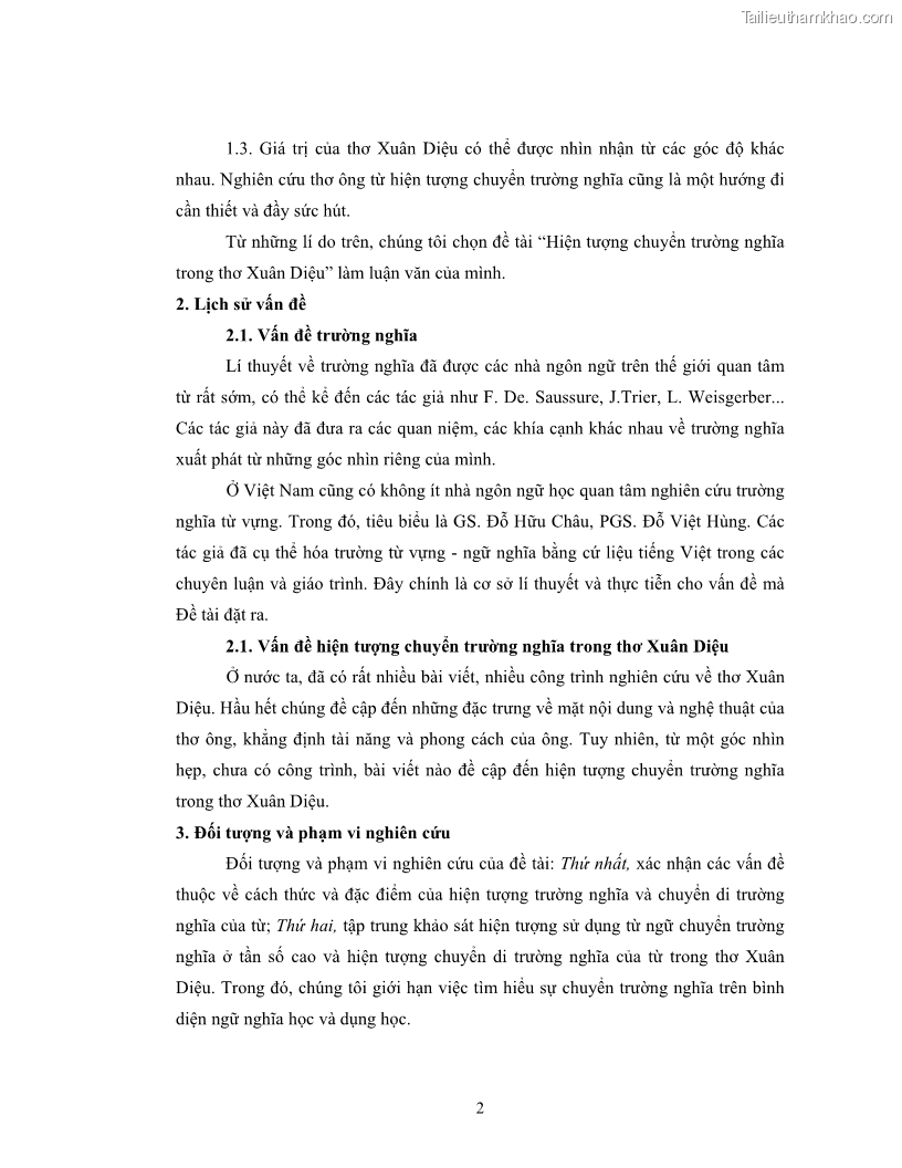 Luận văn thạc sĩ ngôn ngữ học Hiện tượng chuyển trường nghĩa trong thơ Xuân Diệu - 1 Trang 4