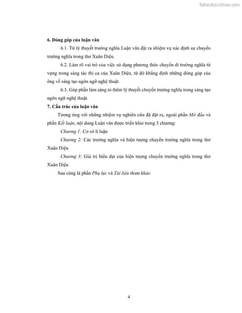 Luận văn thạc sĩ ngôn ngữ học Hiện tượng chuyển trường nghĩa trong thơ Xuân Diệu - 1 Trang 6