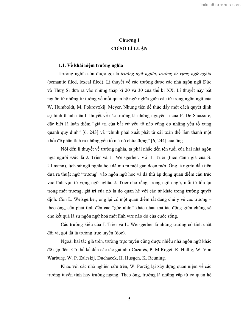 Luận văn thạc sĩ ngôn ngữ học Hiện tượng chuyển trường nghĩa trong thơ Xuân Diệu - 1 Trang 7