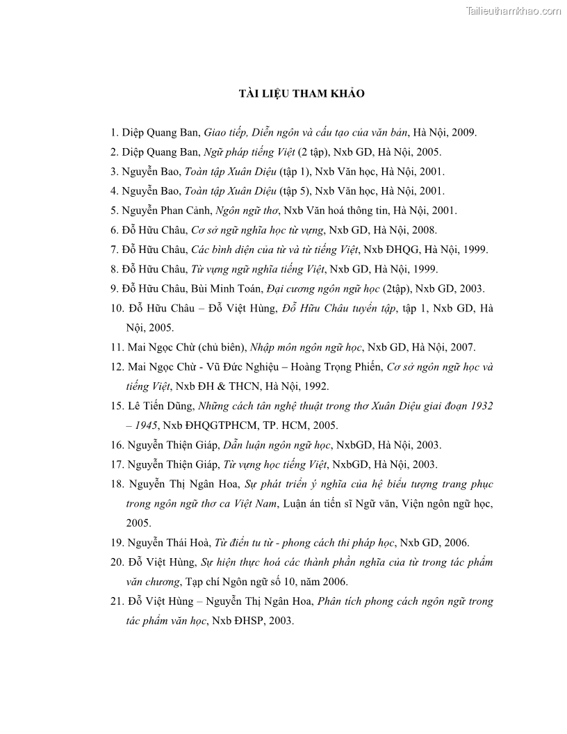 Luận văn thạc sĩ ngôn ngữ học Hiện tượng chuyển trường nghĩa trong thơ Xuân Diệu - 15 Trang 169