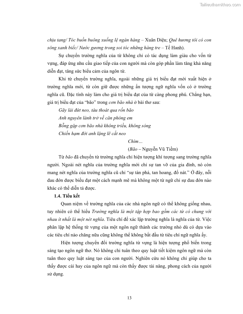 Luận văn thạc sĩ ngôn ngữ học Hiện tượng chuyển trường nghĩa trong thơ Xuân Diệu - 2 Trang 15