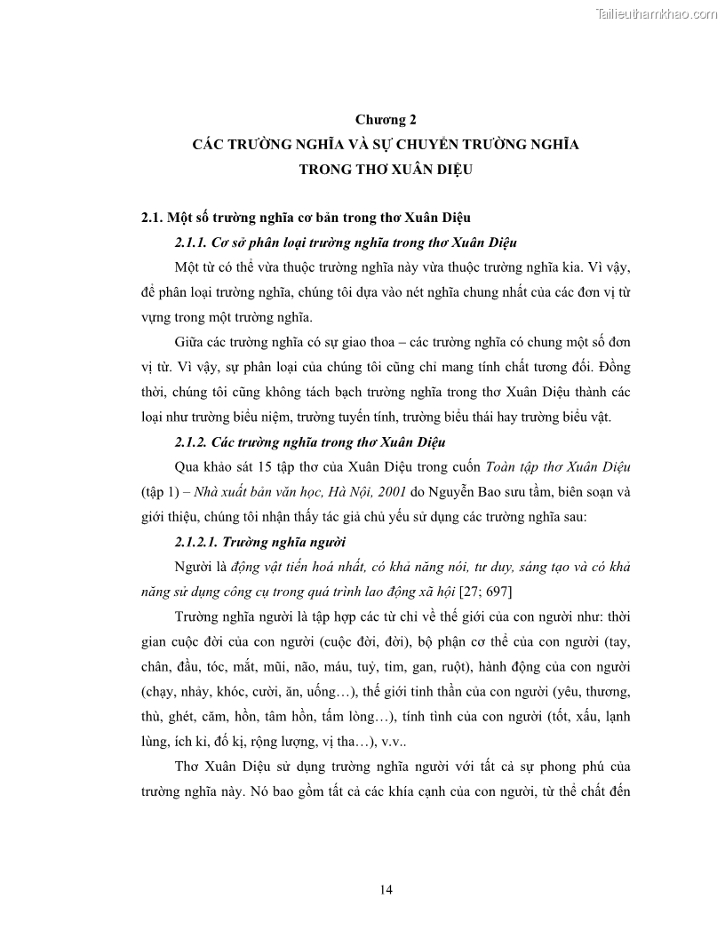 Luận văn thạc sĩ ngôn ngữ học Hiện tượng chuyển trường nghĩa trong thơ Xuân Diệu - 2 Trang 16