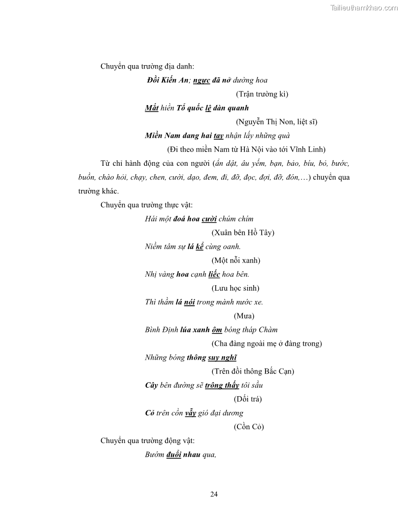 Luận văn thạc sĩ ngôn ngữ học Hiện tượng chuyển trường nghĩa trong thơ Xuân Diệu - 3 Trang 26