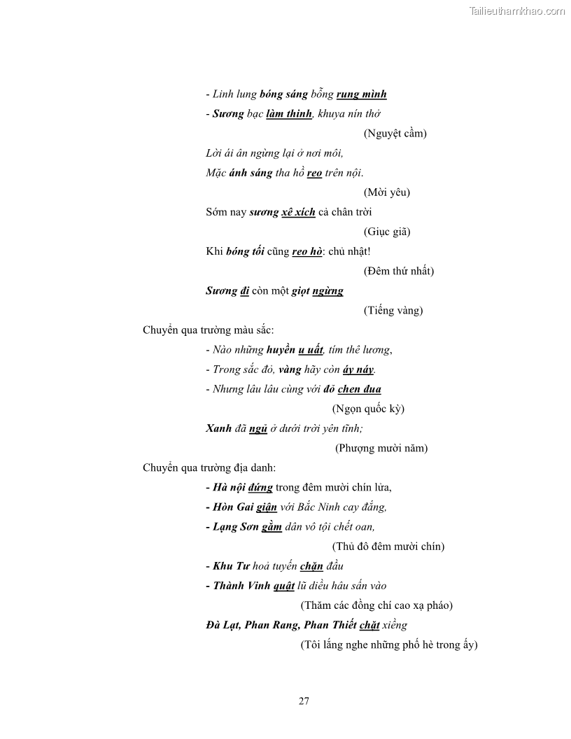 Luận văn thạc sĩ ngôn ngữ học Hiện tượng chuyển trường nghĩa trong thơ Xuân Diệu - 3 Trang 29