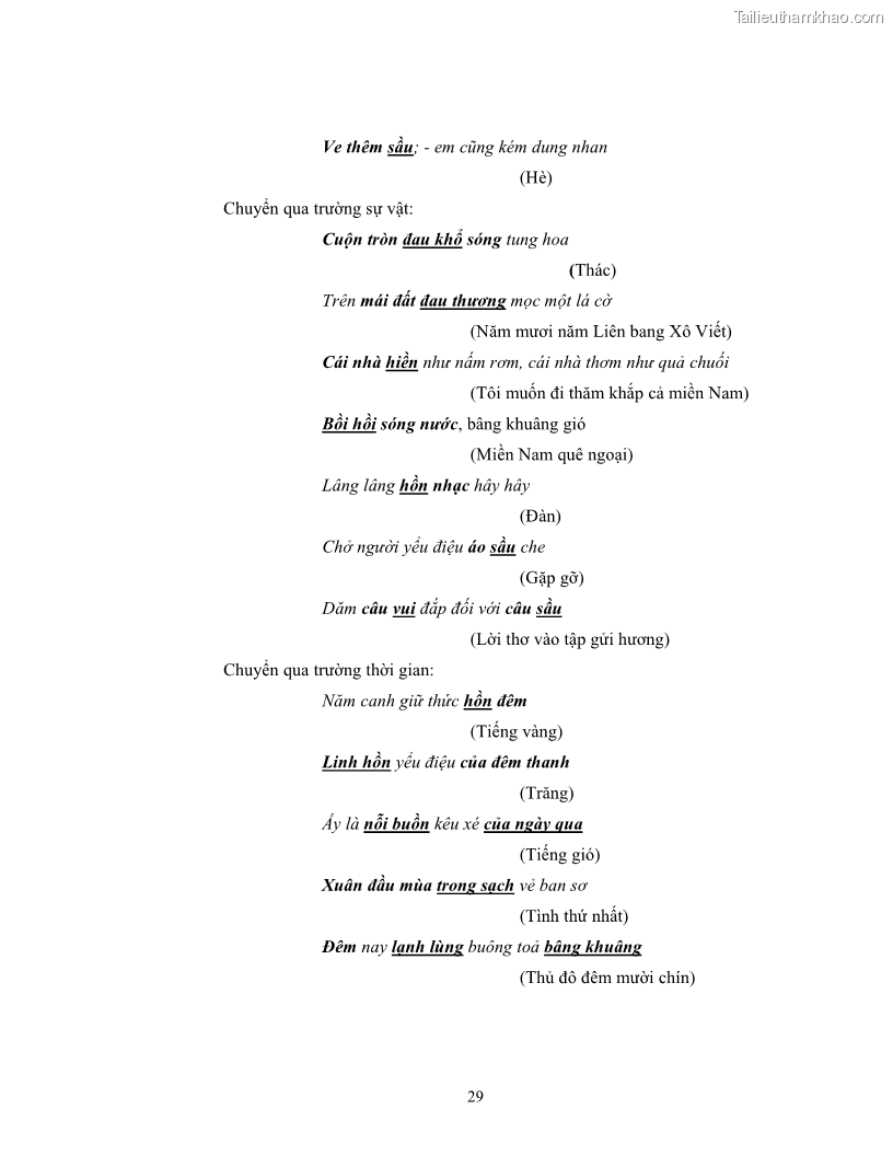 Luận văn thạc sĩ ngôn ngữ học Hiện tượng chuyển trường nghĩa trong thơ Xuân Diệu - 3 Trang 31