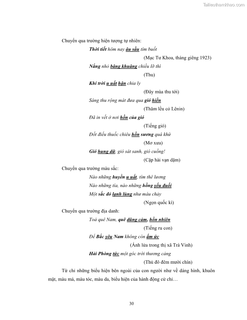 Luận văn thạc sĩ ngôn ngữ học Hiện tượng chuyển trường nghĩa trong thơ Xuân Diệu - 3 Trang 32