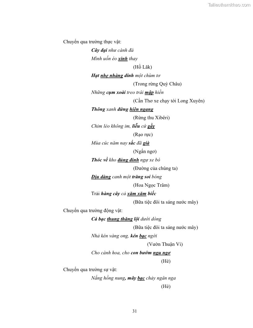 Luận văn thạc sĩ ngôn ngữ học Hiện tượng chuyển trường nghĩa trong thơ Xuân Diệu - 3 Trang 33