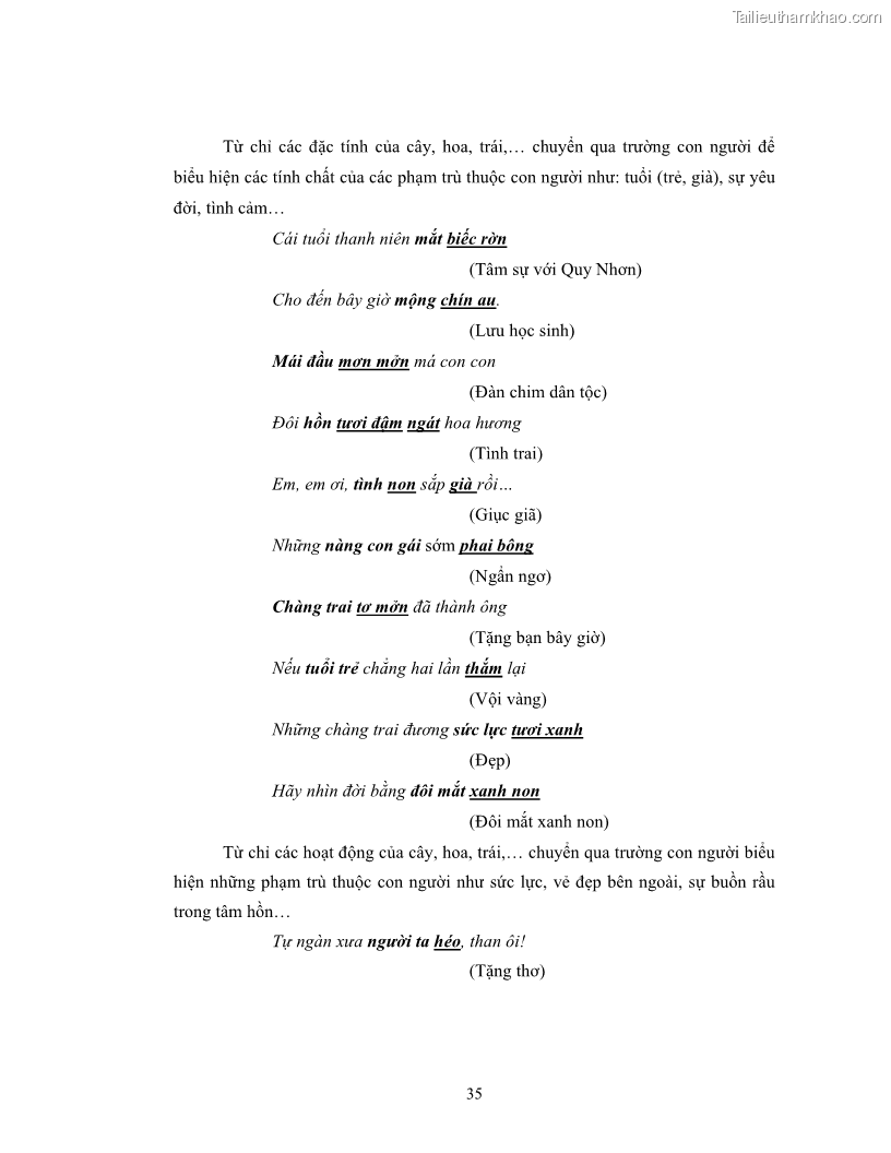 Luận văn thạc sĩ ngôn ngữ học Hiện tượng chuyển trường nghĩa trong thơ Xuân Diệu - 4 Trang 37