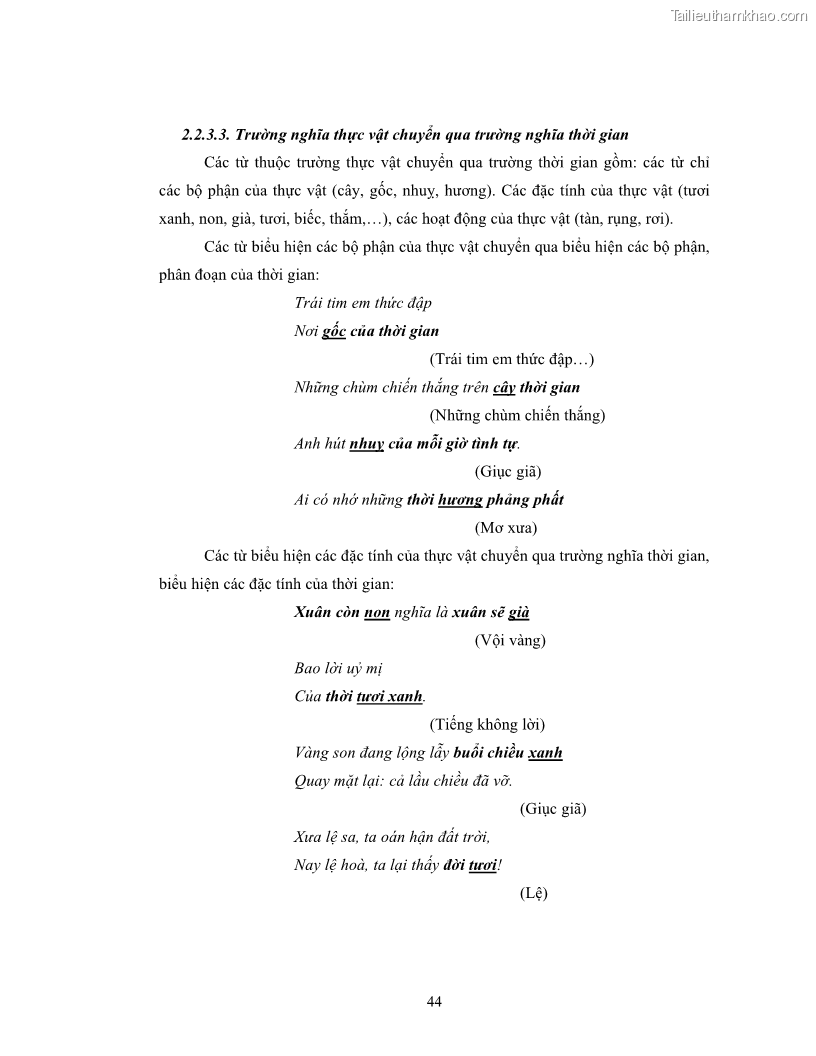 Luận văn thạc sĩ ngôn ngữ học Hiện tượng chuyển trường nghĩa trong thơ Xuân Diệu - 4 Trang 46
