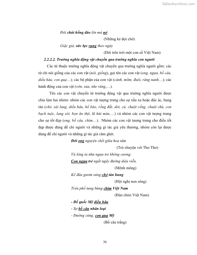 Luận văn thạc sĩ ngôn ngữ học Hiện tượng chuyển trường nghĩa trong thơ Xuân Diệu - 4 Trang 38