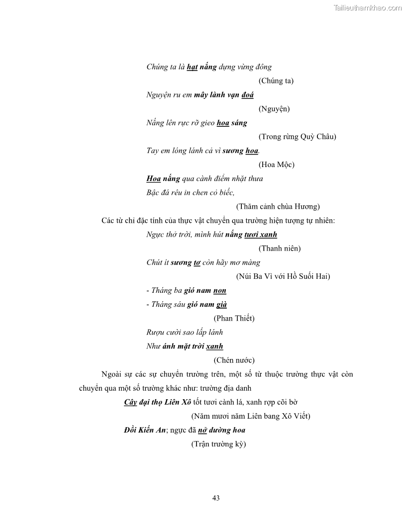 Luận văn thạc sĩ ngôn ngữ học Hiện tượng chuyển trường nghĩa trong thơ Xuân Diệu - 4 Trang 45