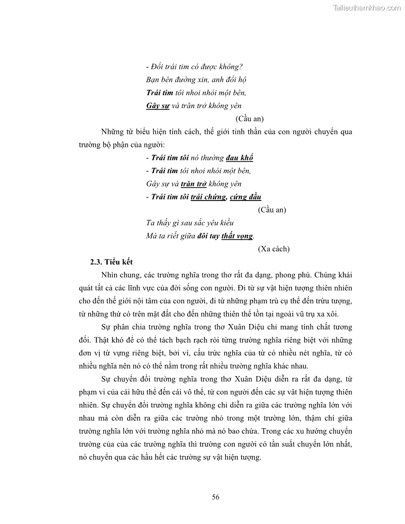 Luận văn thạc sĩ ngôn ngữ học Hiện tượng chuyển trường nghĩa trong thơ Xuân Diệu - 5 Trang 58