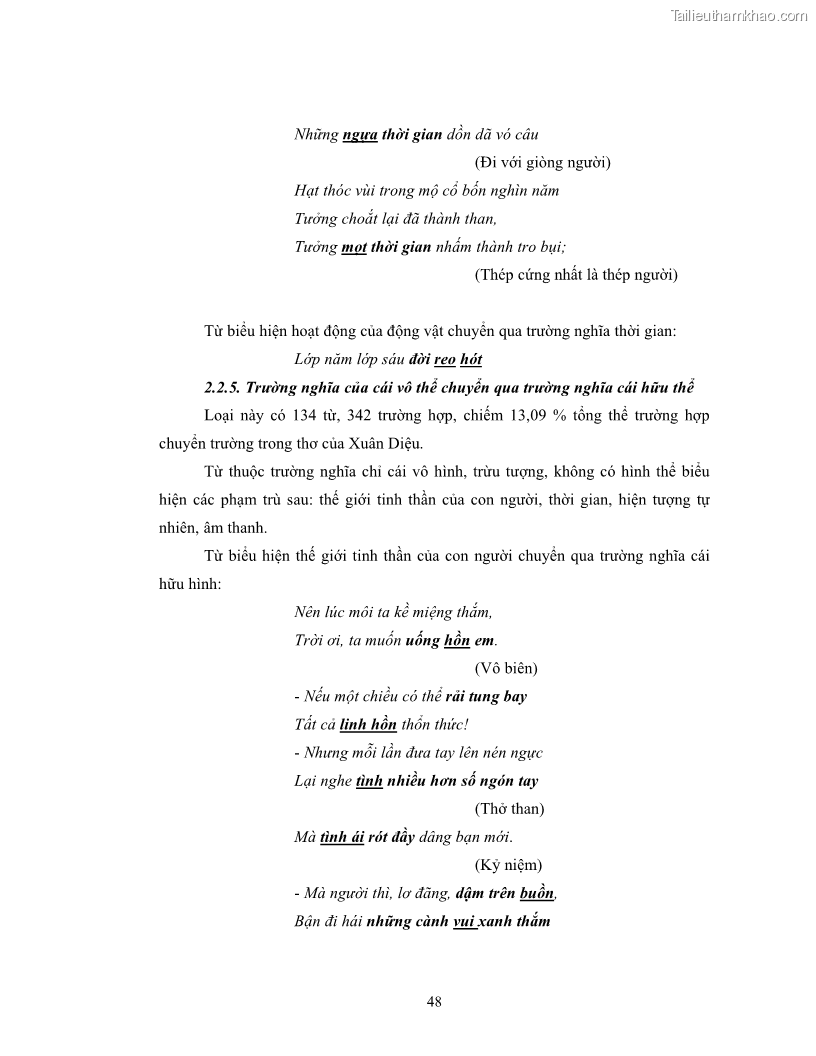 Luận văn thạc sĩ ngôn ngữ học Hiện tượng chuyển trường nghĩa trong thơ Xuân Diệu - 5 Trang 50