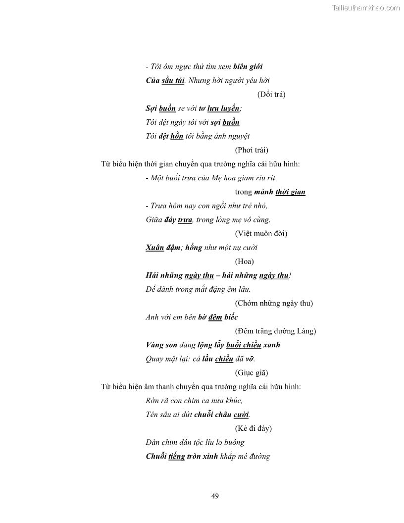 Luận văn thạc sĩ ngôn ngữ học Hiện tượng chuyển trường nghĩa trong thơ Xuân Diệu - 5 Trang 51