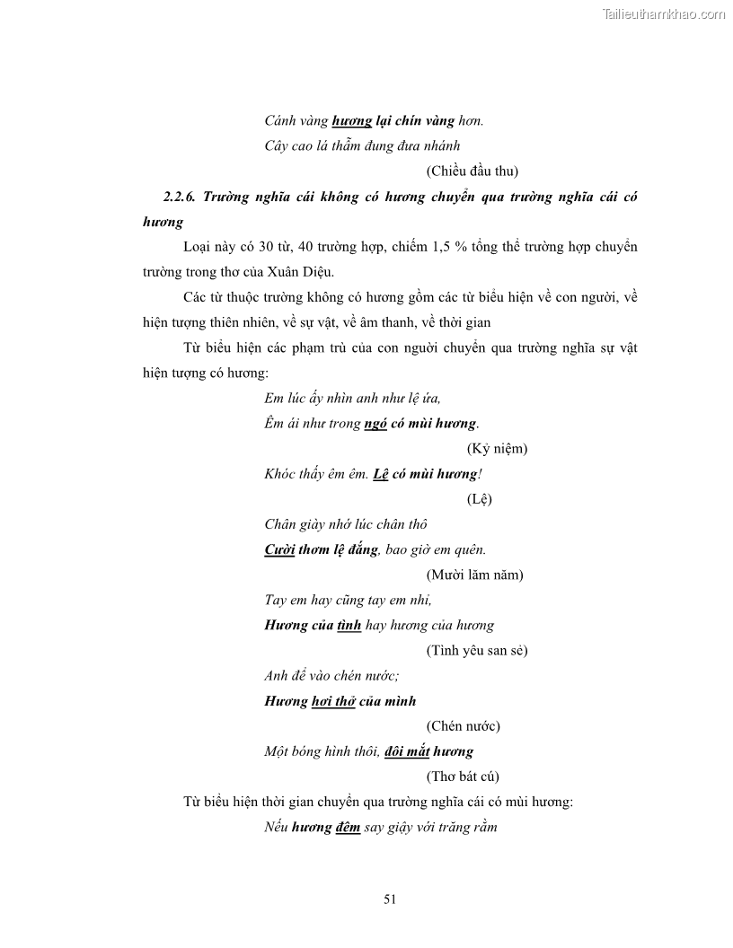 Luận văn thạc sĩ ngôn ngữ học Hiện tượng chuyển trường nghĩa trong thơ Xuân Diệu - 5 Trang 53